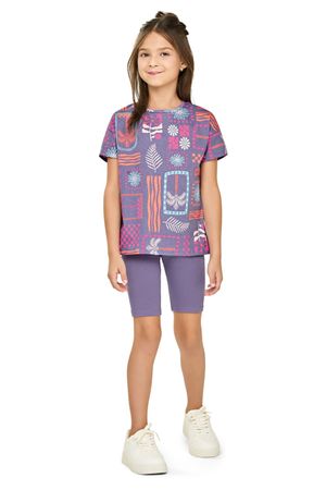 Conjunto Infantil Menina Tropical Geométrico Elian Lilás