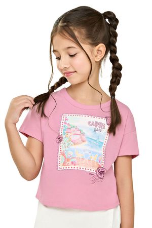 Blusa Infantil Menina Brilho Stamp Elian Rosa