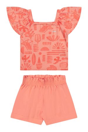 Conjunto Infantil Menina Carimbo Tropical Elian Laranja