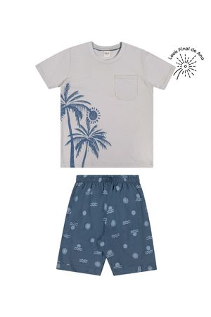 Conjunto Infantil Menino Tropical Com Bolso Elian Cinza