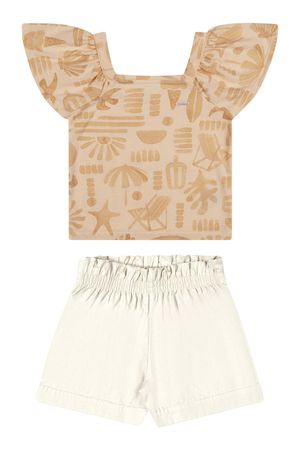 Conjunto Infantil Menina Carimbo Tropical Elian Bege