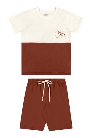 Conjunto Infantil Menino Bicolor Texturizado Elian Bege