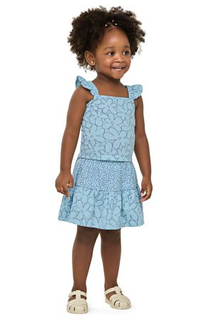 Conjunto Infantil Menina Floral Perolado Elian Azul