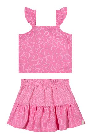 Conjunto Infantil Menina Floral Perolado Elian Rosa