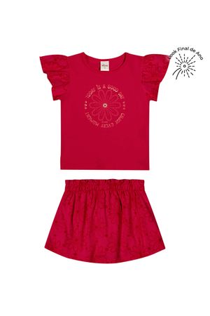 Conjunto Infantil Menina Estampa em Puff Elian Vermelho