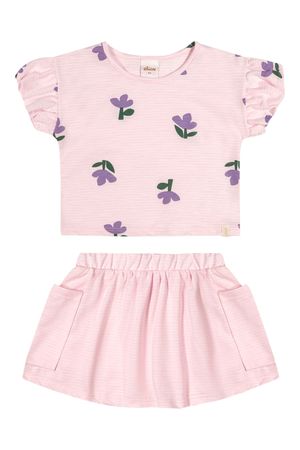 Conjunto Infantil Menina Manga Balonê Elian Rosa