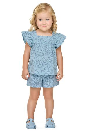 Conjunto Infantil Menina Decote Quadrado Elian Azul