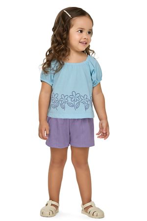 Conjunto Infantil Menina Flor em Puff Elian Azul