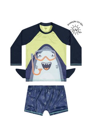 Conjunto de Praia Infantil Menino Proteção UV Elian Verde
