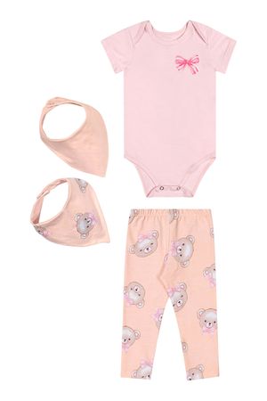 Kit Bebê Menina Com Babador Elian Rosa