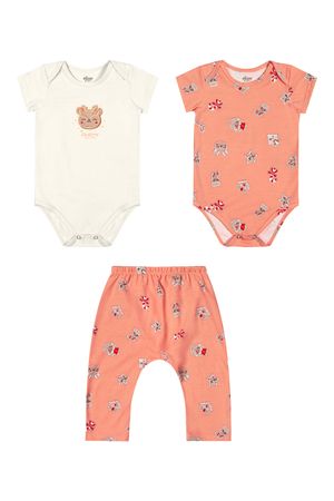 Kit Bebê Menina Com Bodies e Calça Saruel Elian Bege