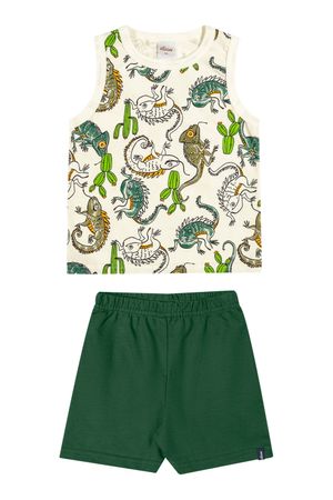 Conjunto Curto Infantil Menino Camaleões Elian Bege
