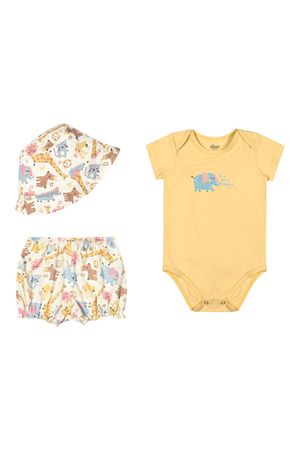 Kit Bebê Menina Com Chapéu Elian Amarelo