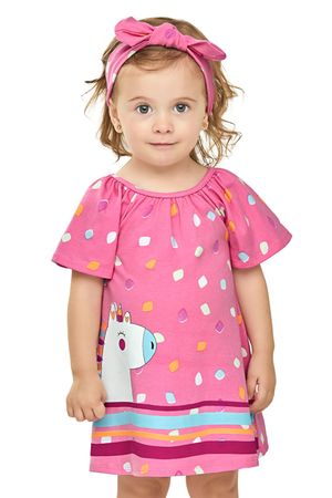 Vestido Bebê Menina Com Faixa Para Cabelo Elian Rosa
