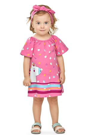 Vestido Bebê Menina Com Faixa Para Cabelo Elian Rosa
