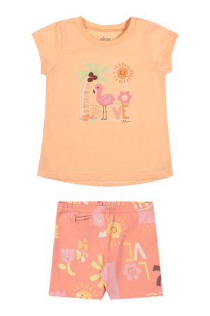 Conjunto Bebê Menina Texturizado Flamingo Elian Laranja