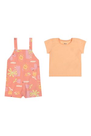 Conjunto Bebê Menina Tropical Com Jardineira Elian Laranja