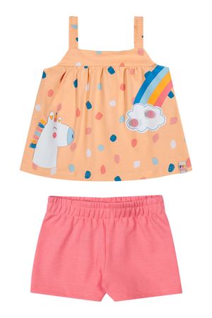 Conjunto Bebê Menina Com Pompom Elian Laranja