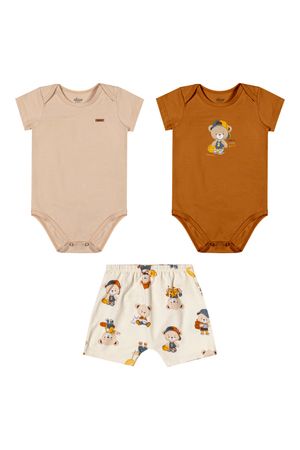 Kit Bebê Menino Bodies e Short Cotton Elian Bege