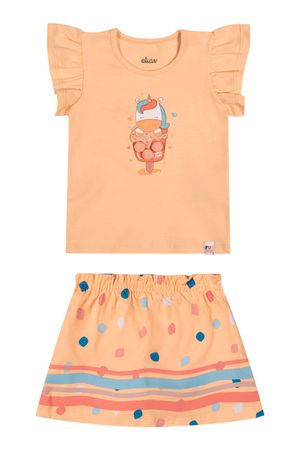 Conjunto Bebê Menina Unicórnio Com Pompom Elian Laranja