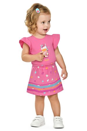 Conjunto Bebê Menina Unicórnio Com Pompom Elian Rosa
