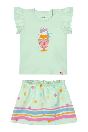 Conjunto Bebê Menina Unicórnio Com Pompom Elian Verde