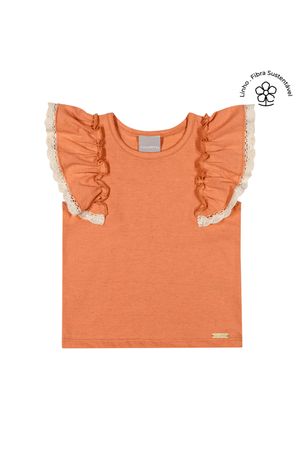 Blusa Infantil Menina Malha Linho Colorittá Laranja