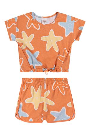 Conjunto Curto Infantil Menina Estrela-do-Mar Elian Laranja