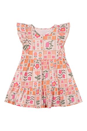 Vestido Infantil Menina Floral Com Babados Elian Laranja