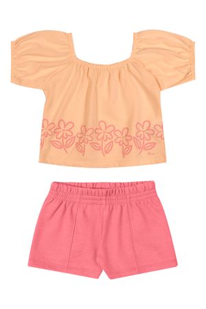 Conjunto Infantil Menina Flor em Puff Elian Laranja