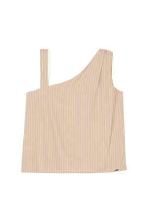 Regata Feminina Assimétrica Listrada Marialícia Bege