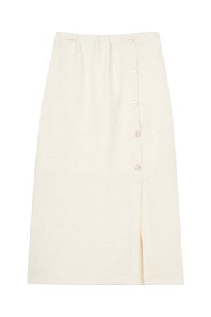 Saia Feminina Midi Comfy Malha Tricô Marialícia Bege