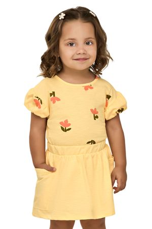 Conjunto Infantil Menina Manga Balonê Elian Amarelo