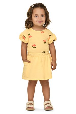 Conjunto Infantil Menina Manga Balonê Elian Amarelo