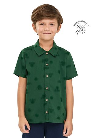Camisa Manga Curta Infantil Menino Tropical Elian Verde