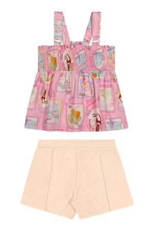 Conjunto Infantil Menina Stamp Elian Rosa