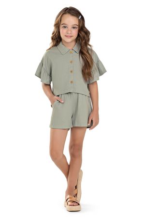 Conjunto Infantil Menina Linho Rústico Colorittá Verde