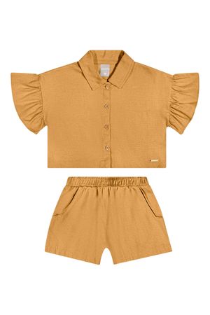 Conjunto Infantil Menina Linho Rústico Colorittá Laranja