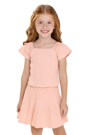 Conjunto Infantil Menina Malha Canelada Colorittá Rosa