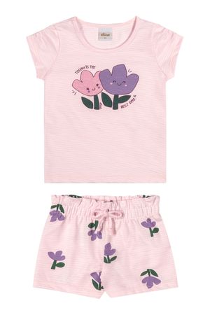 Conjunto Infantil Menina Flamê Floral Elian Rosa