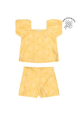 Conjunto Infantil Menina Floral Devorê Elian Amarelo