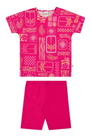 Conjunto Infantil Menina Tropical Geométrico Elian Rosa
