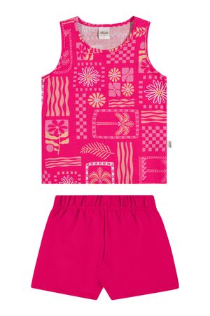 Conjunto Infantil Menina Folhagem Tropical Elian Rosa