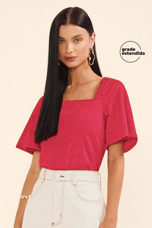 Blusa Feminina Devorê Manga Ampla Marialícia Vermelho