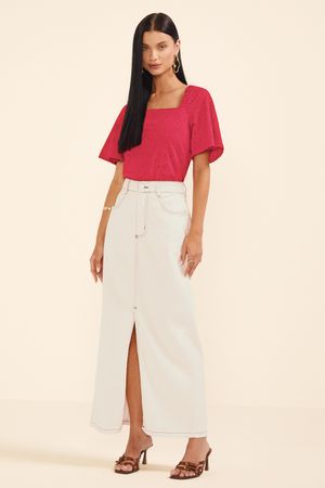 Blusa Feminina Devorê Manga Ampla Marialícia Vermelho