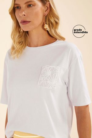 Blusa Feminina Bolso Com Bordado Marialícia Branco