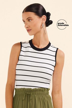 Regata Feminina Canelada Listrada Marialícia Branco