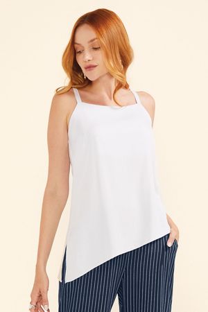 Regata Feminina Barra Assimétrica Marialícia Branco