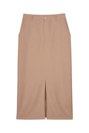 Saia Feminina Midi Alfaiataria Fenda Marialícia Marrom