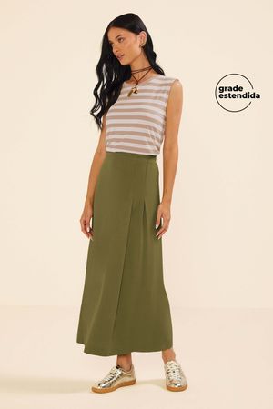 Saia Feminina Midi Com Pregas Marialícia Verde